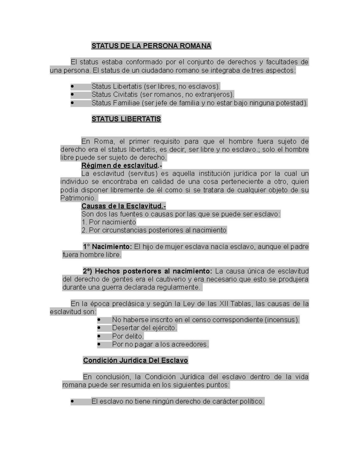 Status de la Persona Romana: Aspectos Fundamentales y Jurídicos - Studocu