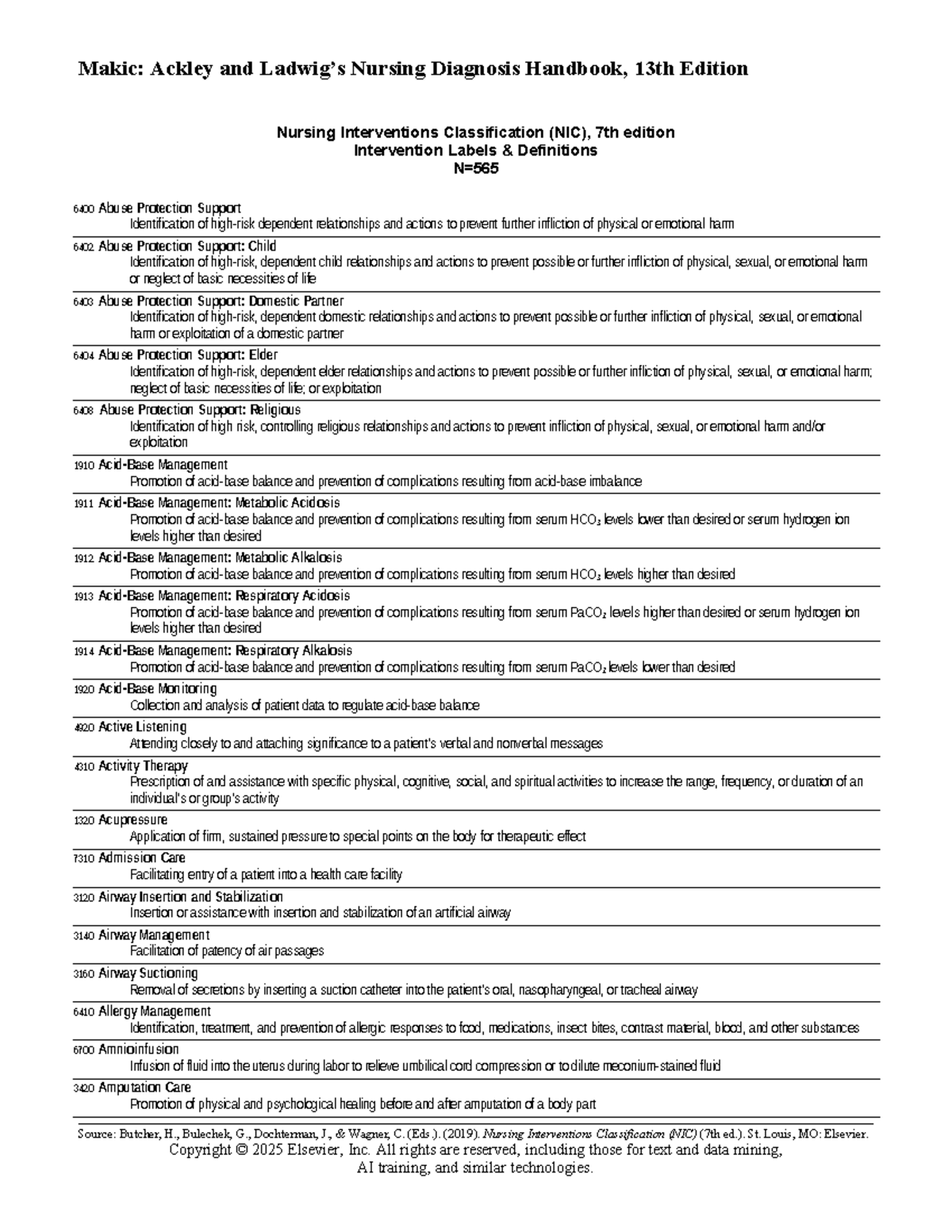 Nursing Interventions Classification (NIC) 7th Edition: Label ...