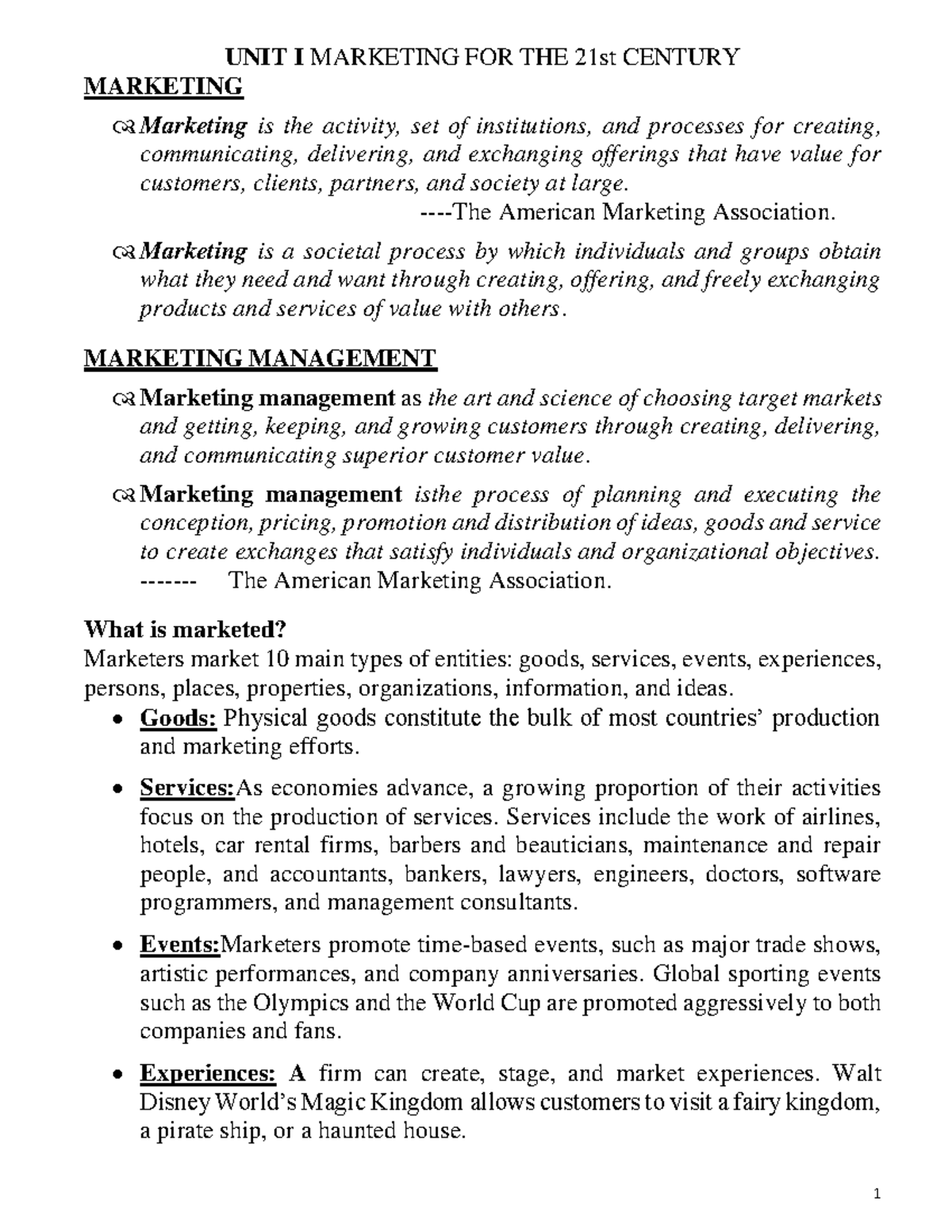 MM Unit 1 - Lecture Notes: Understanding 21st Century Marketing - Studocu