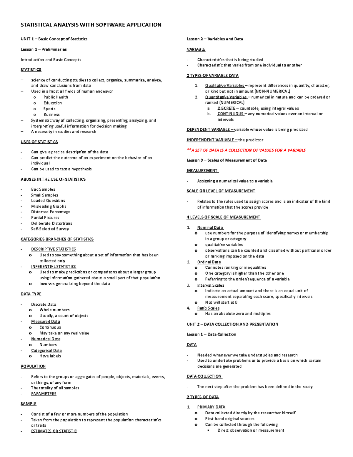 Midterm Reviewer: Key Concepts in Statistics (STAT) - Studocu