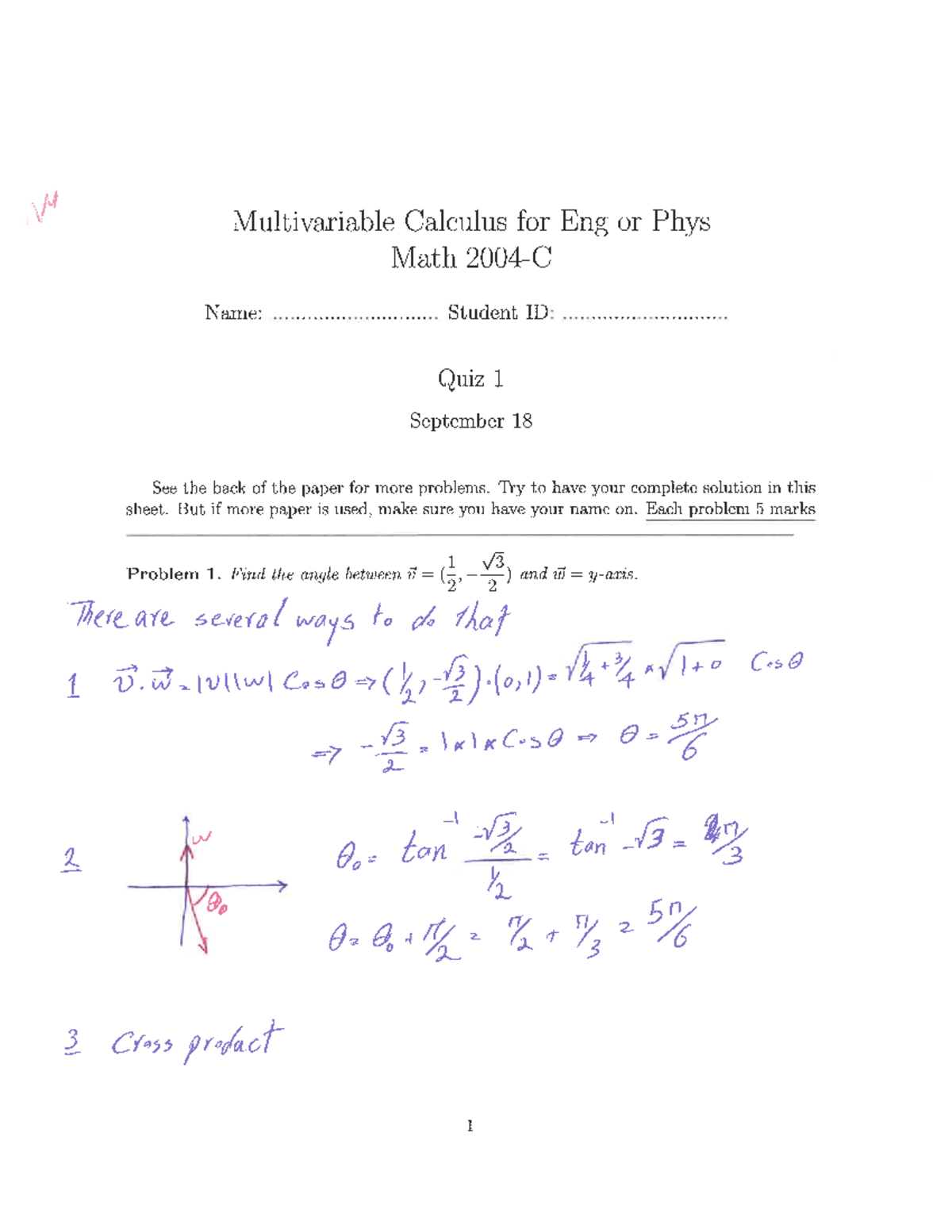 Quiz1 Soln - quiz 1 - Math 2004 - Studocu