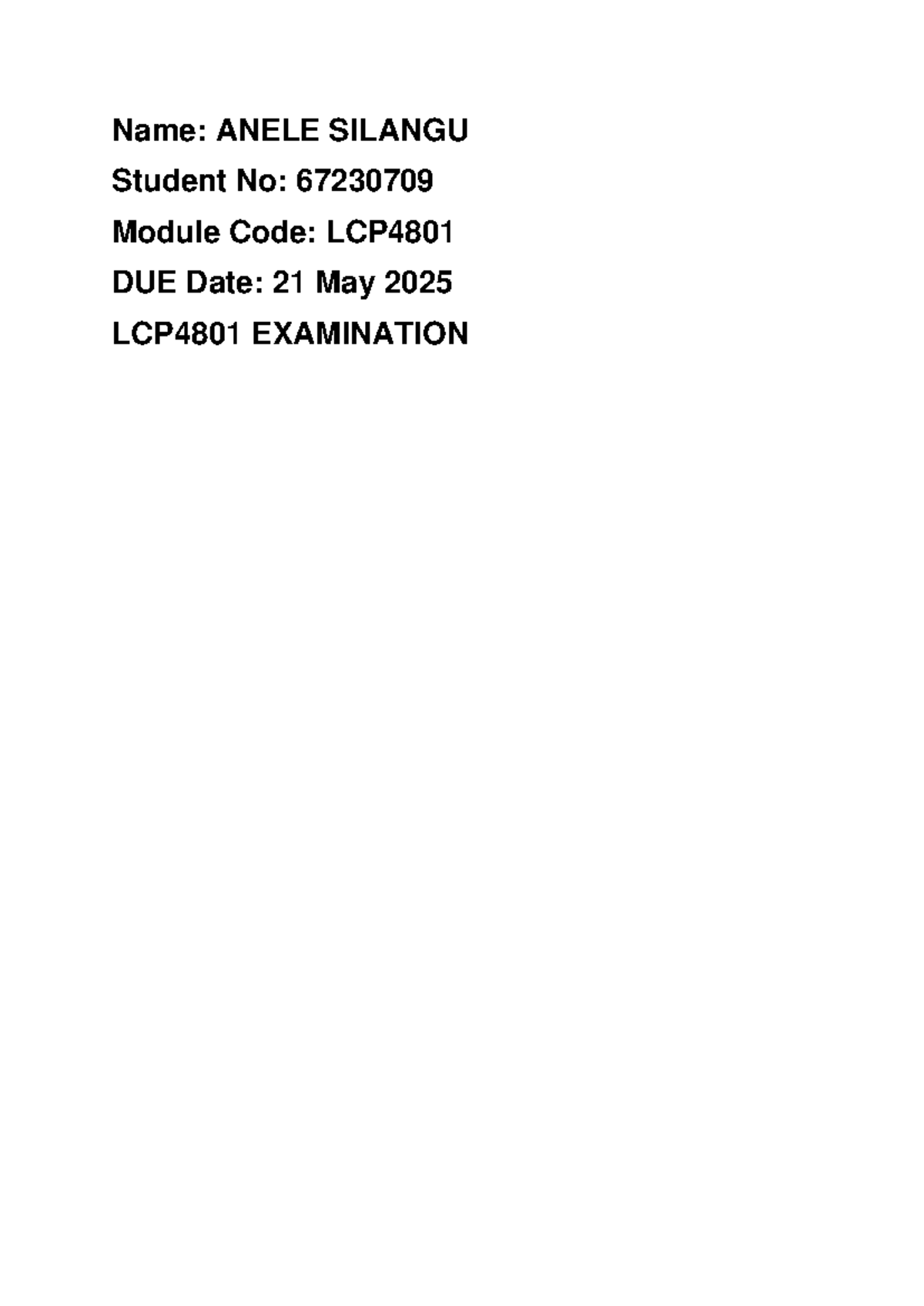 LCP4801 International Law Examination Notes 2025 - Studocu