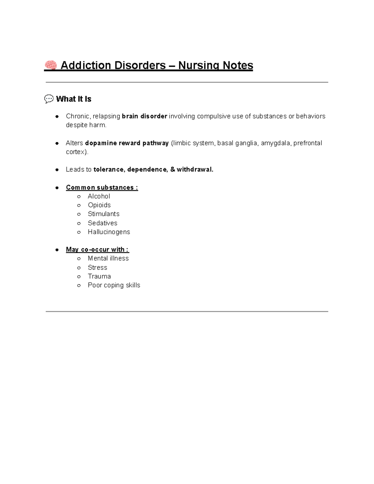 MH - WEEK 7 - Addiction Disorders Nursing Notes and Treatment Overview ...