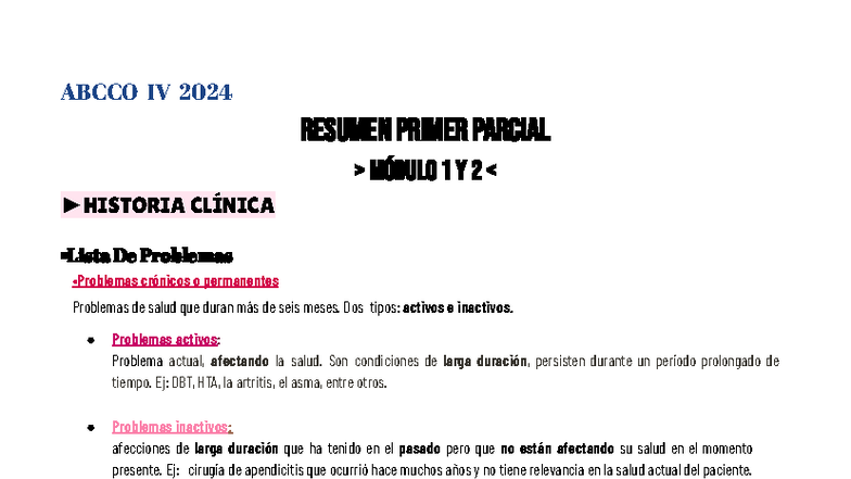 ABCCO IV 2024 CLÍNICA RESUMEN PRIMER PARCIAL MÓDULOS 1 Y 2 - Studocu