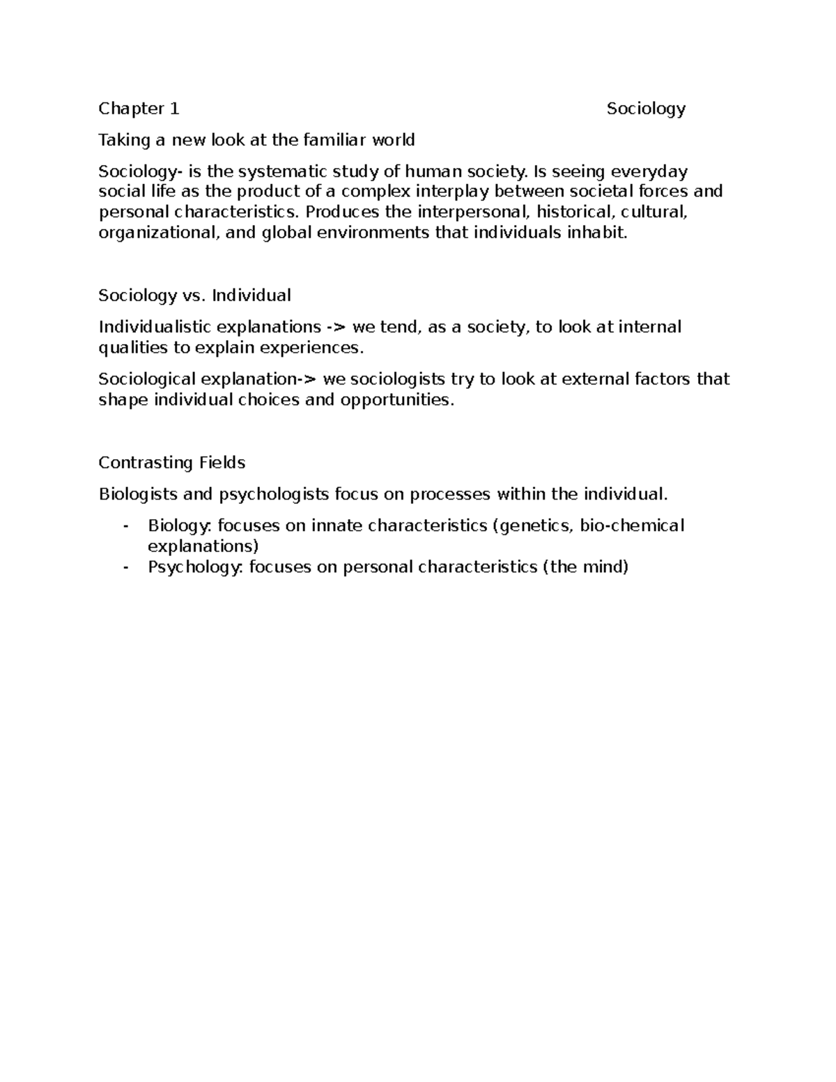 Sociology 1-25-19 - Lecture notes Mixed all together - Chapter 1 ...