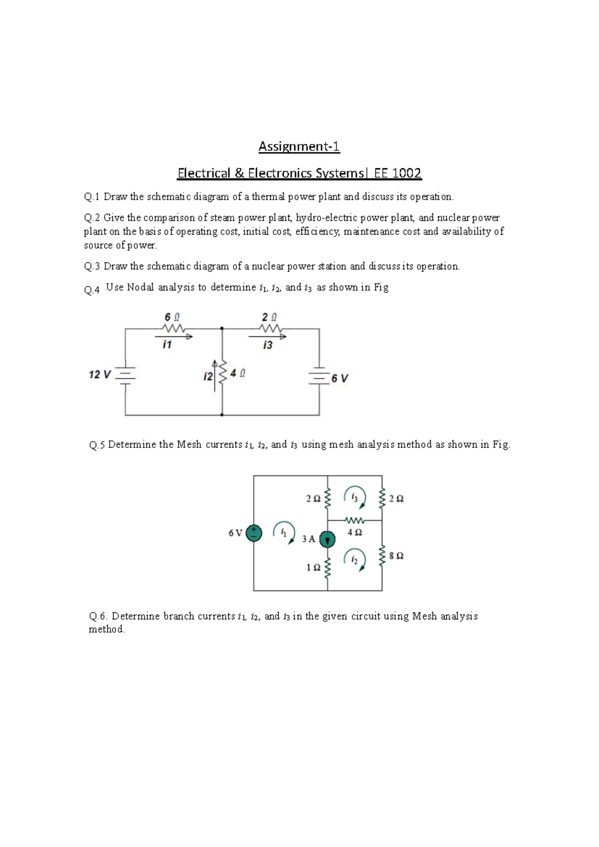 Electrical electronics EE 1002 practice questions on power plants and ...
