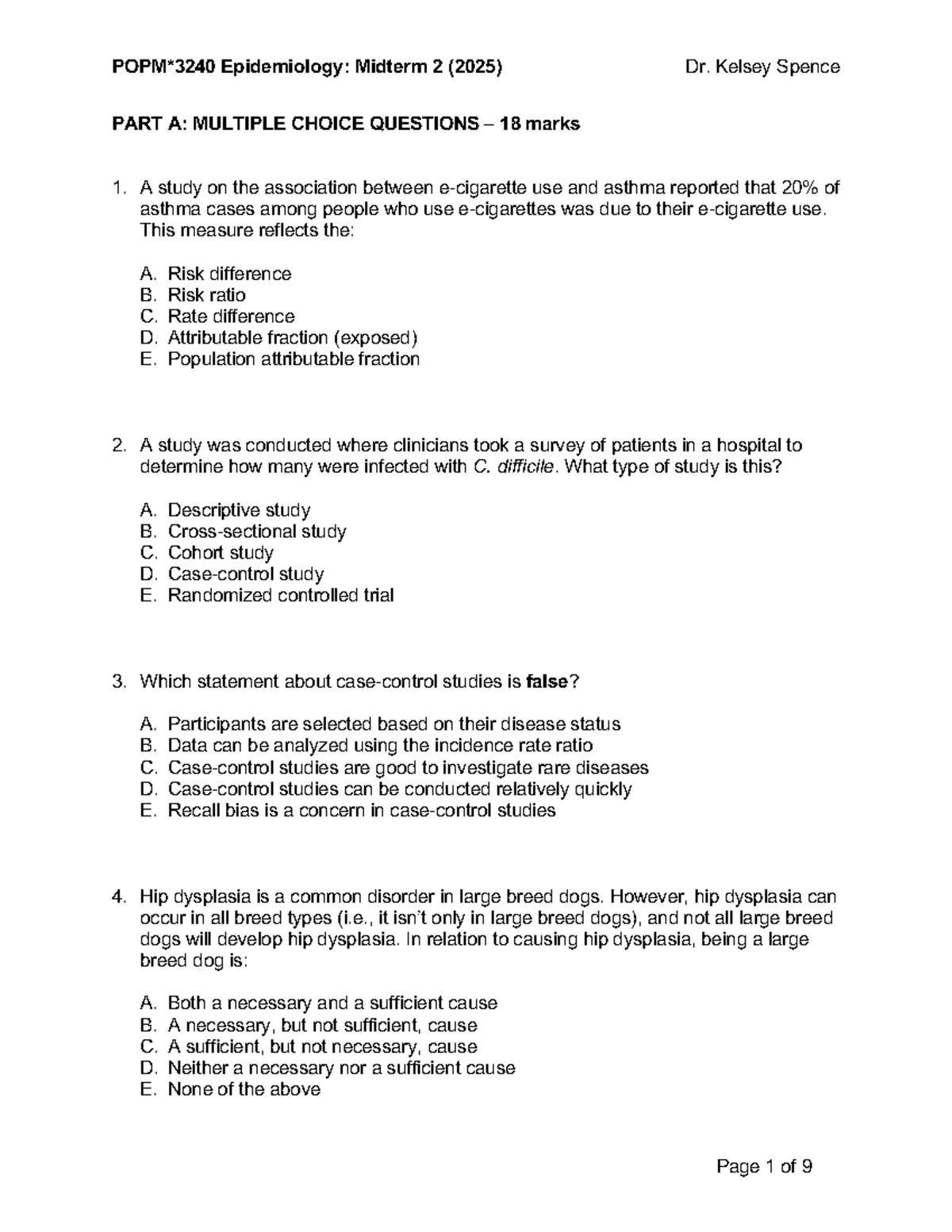 POPM 3240: Epidemiology Midterm 2 Study Guide (2025) - Studocu