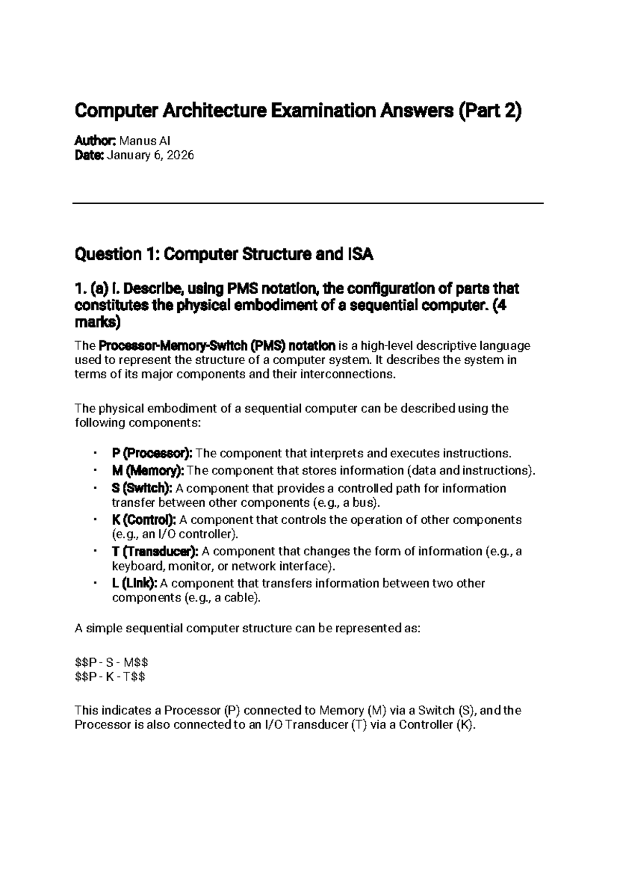 Computer Architecture Exam Answers (Part 2) - Revision 1 - Studocu