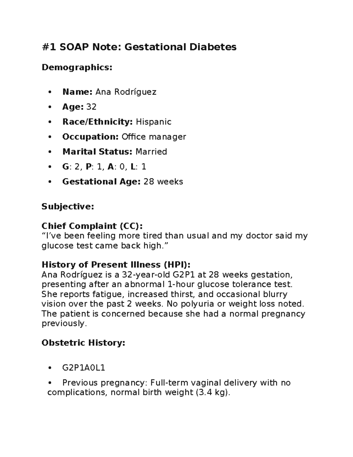 SOAP Note: Gestational Diabetes Management in Patient Ana Rodríguez