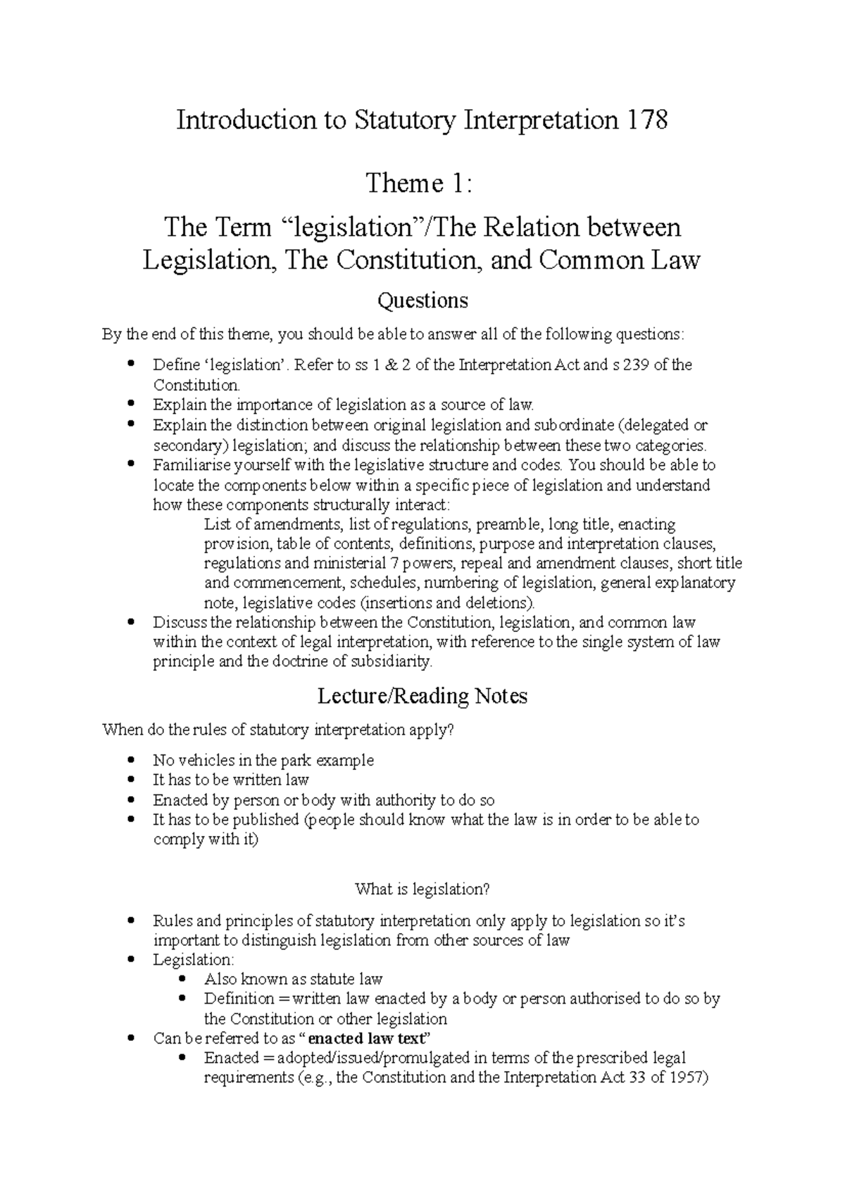 Statutory Interpretation SU1: Understanding Legislation and Its ...