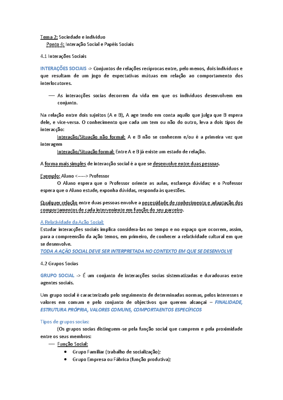 Resumos da Unidade 4: Interação Social e Grupos Sociais - Studocu