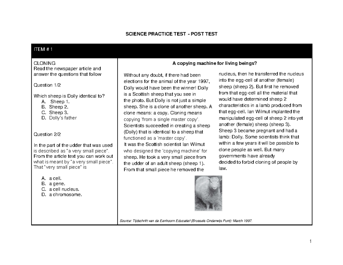 PISA2025 Posttest Questions on Science Concepts and Applications - Studocu