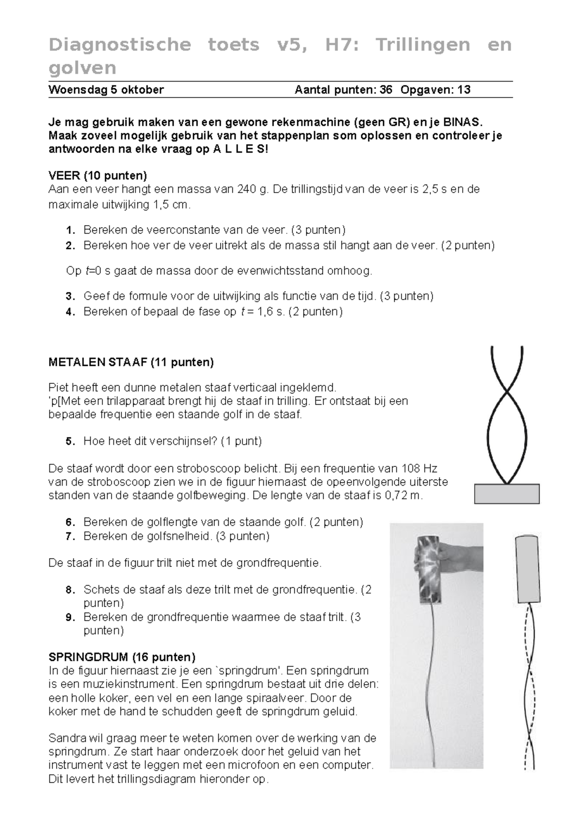 Diagnostische Toets V5 H7: Trillingen en Golven - Studeersnel