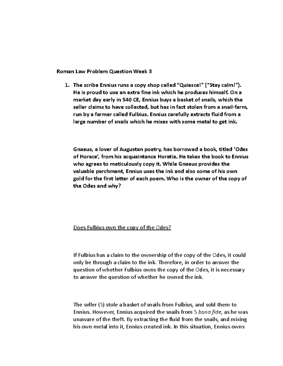 Roman Law Problem Qs & Case Analysis - Week 3 (RL 101) - Studocu
