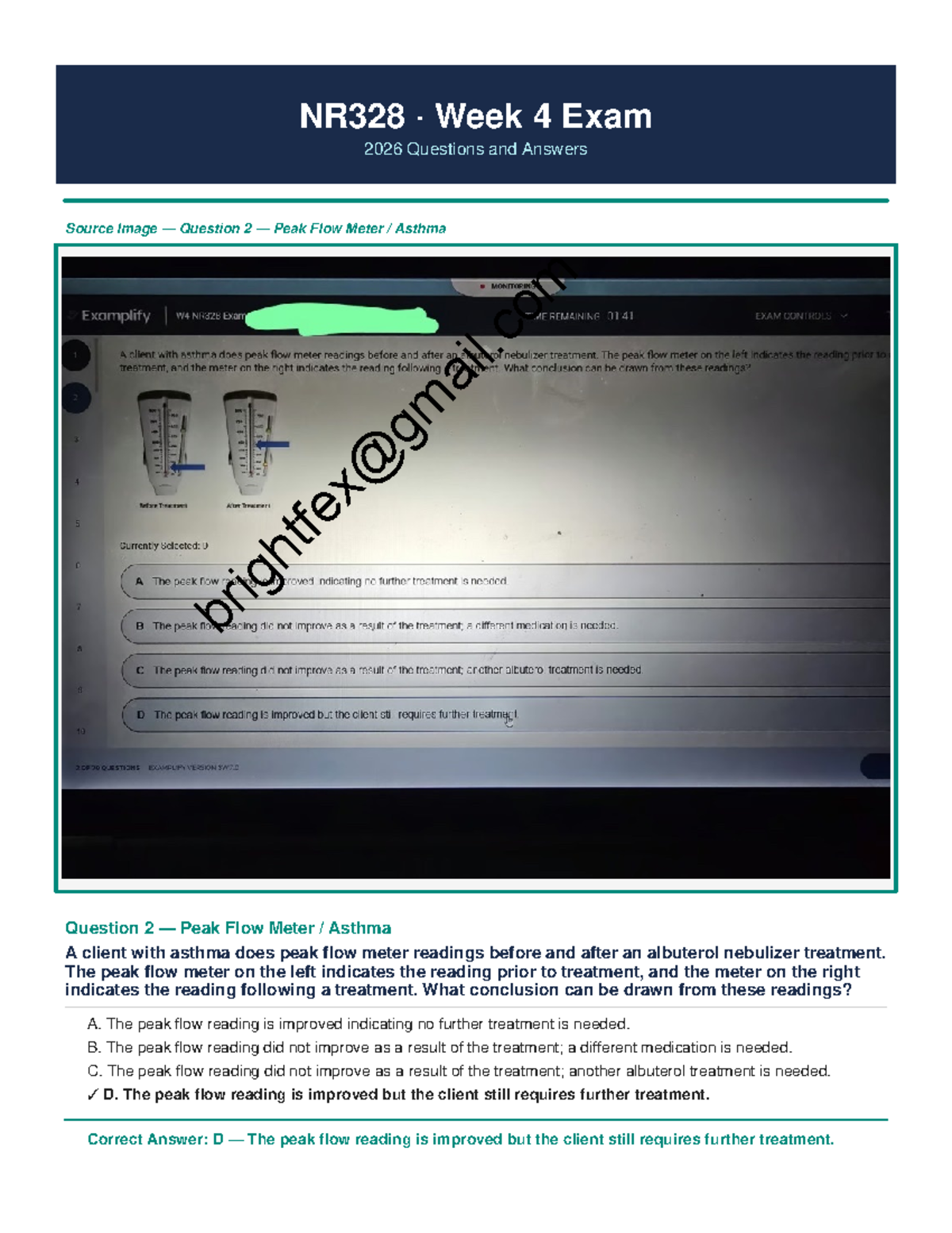 NR328 W4 Exam 2026: Key Questions & Answers on Asthma, CF, and ...