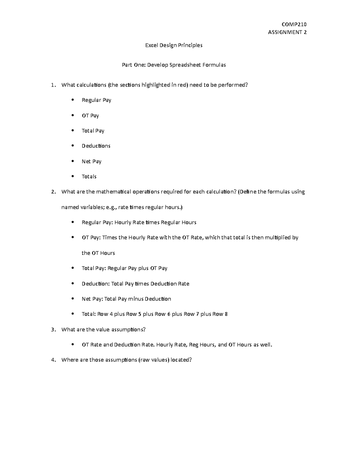 Excel Design Principles - COMP ASSIGNMENT 2 Excel Design Principles ...