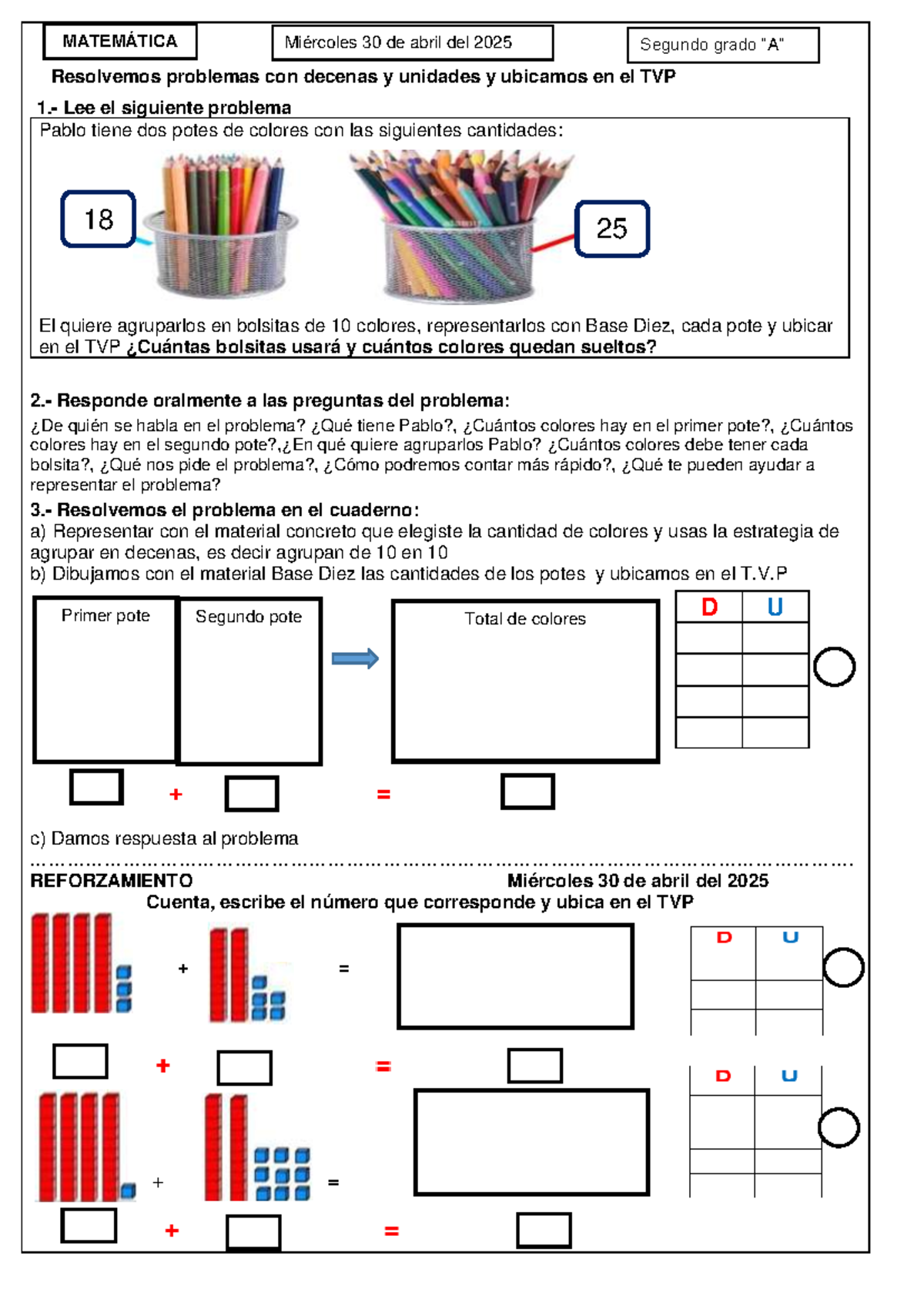 MAT 2° Grado: Problemas con Decenas y Unidades - Ficha 05 - Document Preview