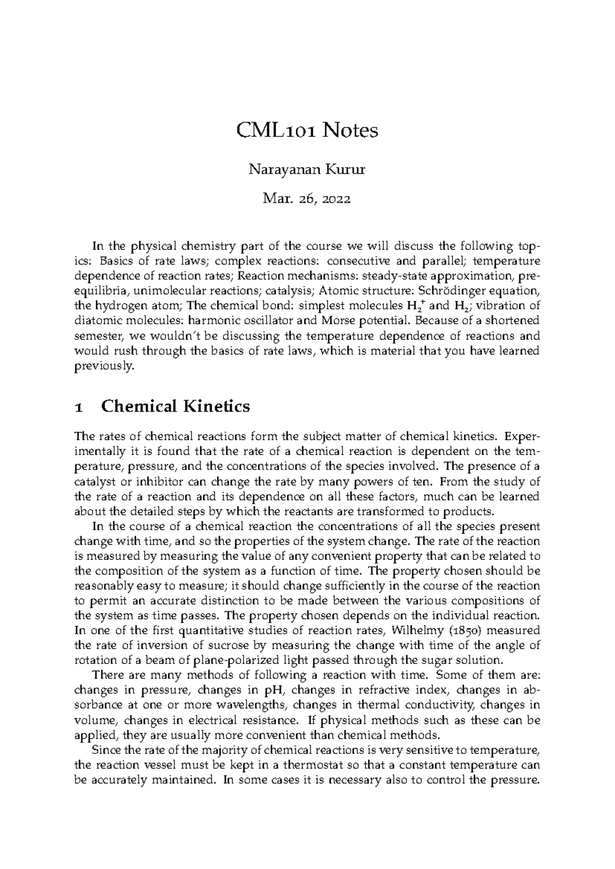 CML 101 Final Exam Notes: Introduction to Chemical Kinetics - Studocu