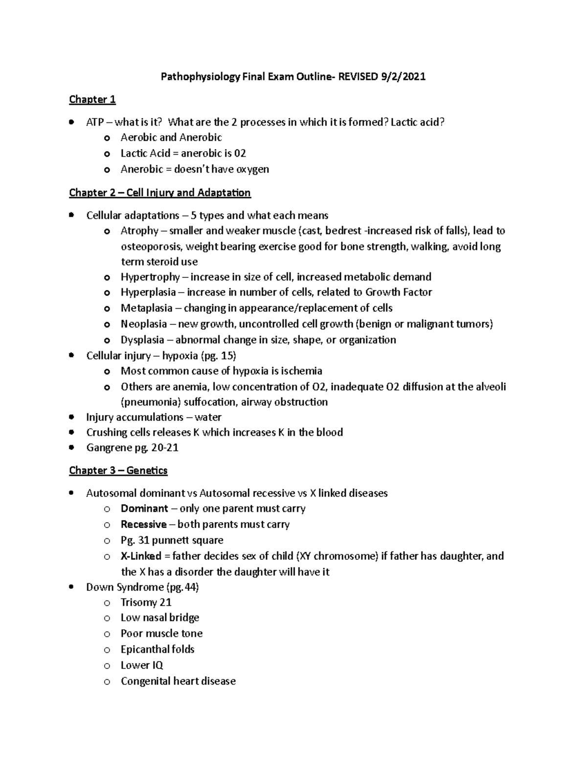 Pathophysiology Final Exam Outline - Revised for SU 21 - Studocu