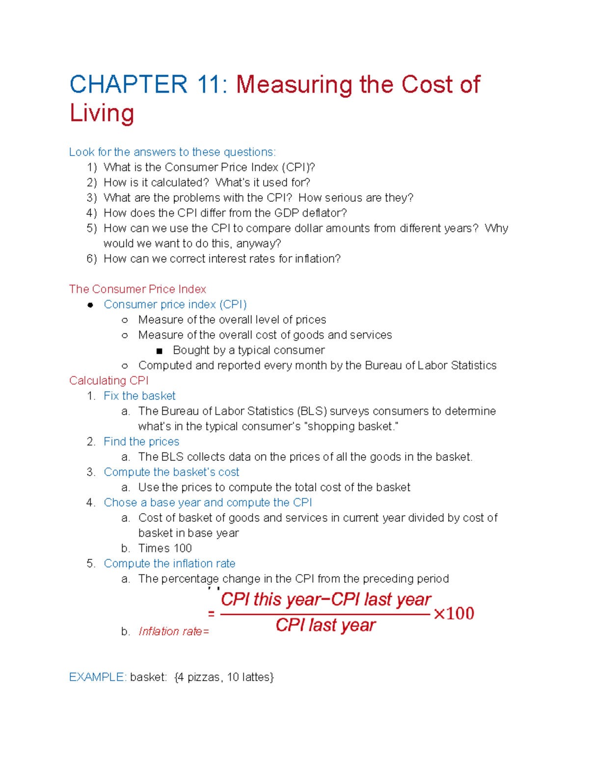 CH.11 - Understanding the Consumer Price Index and Cost of Living - Studocu