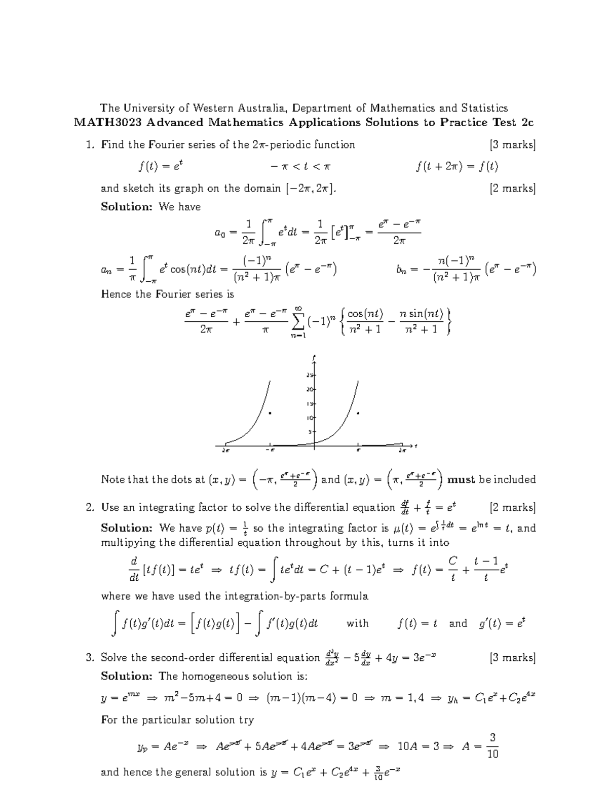 MATH3023 Advanced Math Applications Practice Test 2c Solutions - Studocu
