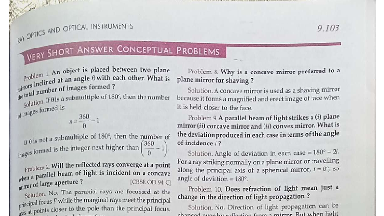 RAY OPTICS AND OPTICAL INSTRUMENTS 9.103 CONCEPTUAL PROBLEMS AND ...
