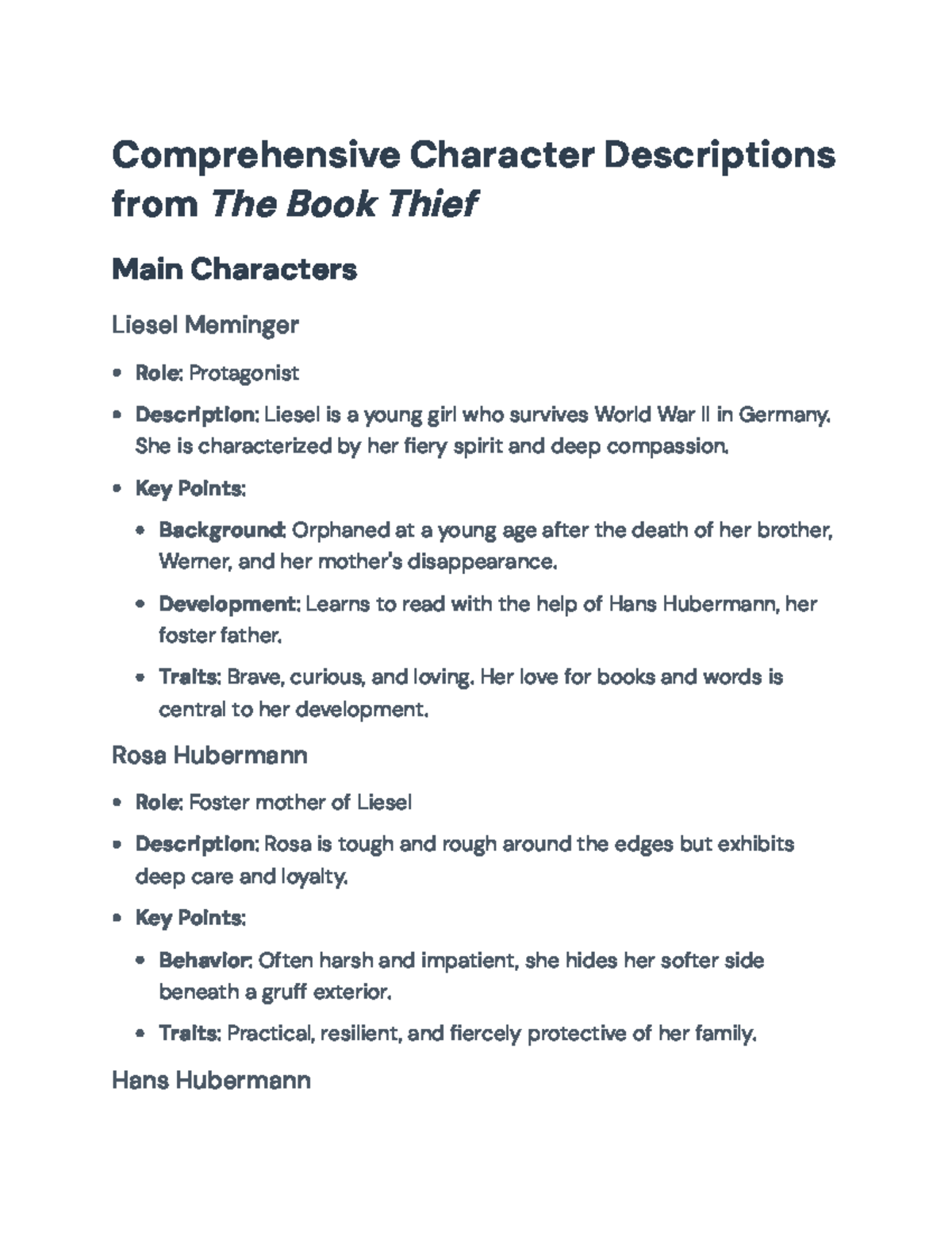 Character Analysis: Key Figures in The Book Thief - Comprehensive ...