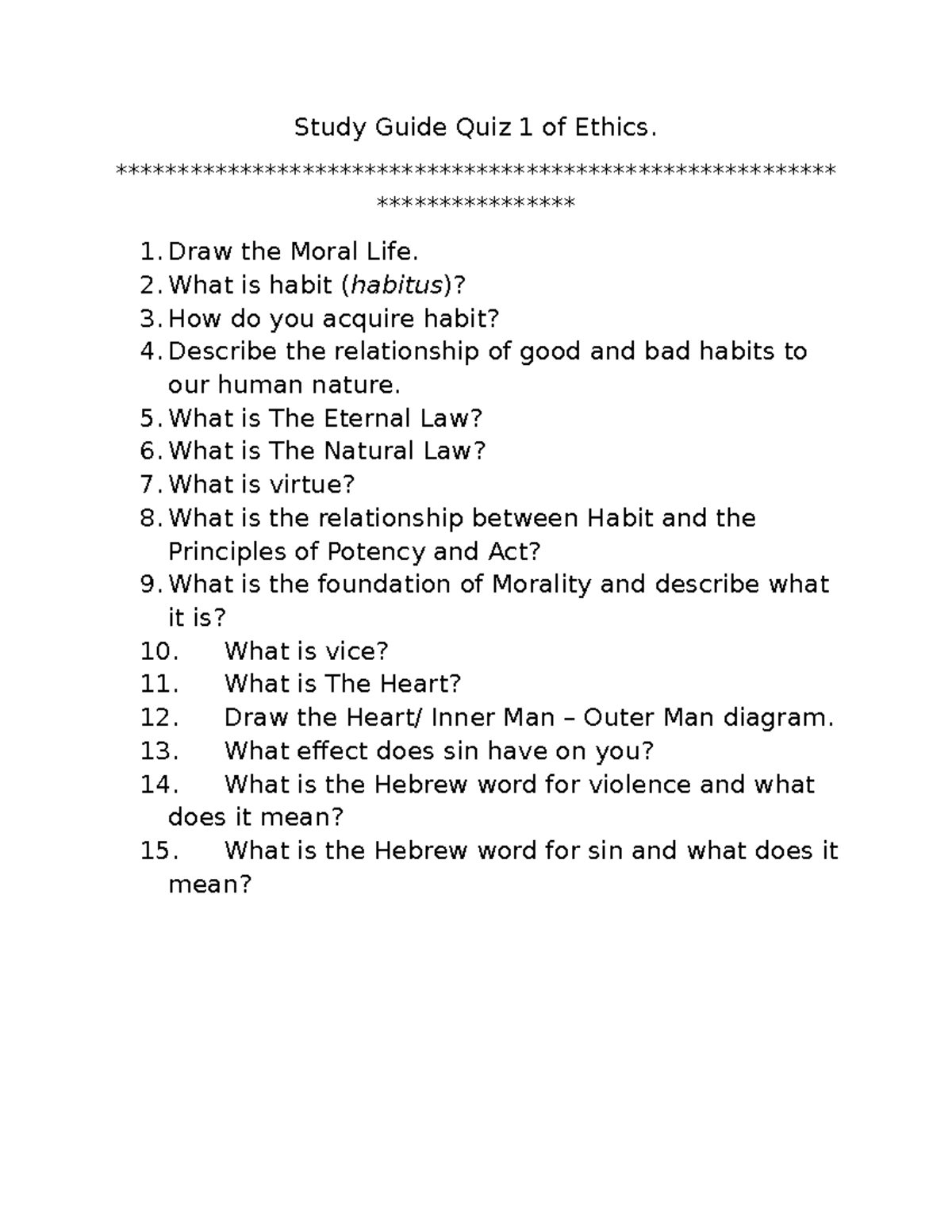 Ethics Quiz Study Guide 1: Key Concepts and Questions - Studocu