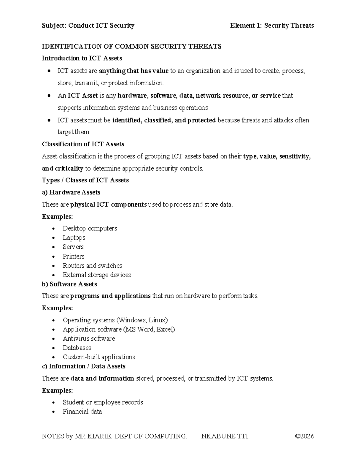 Conduct ICT Security Element 1: Identifying Common Security Threats ...