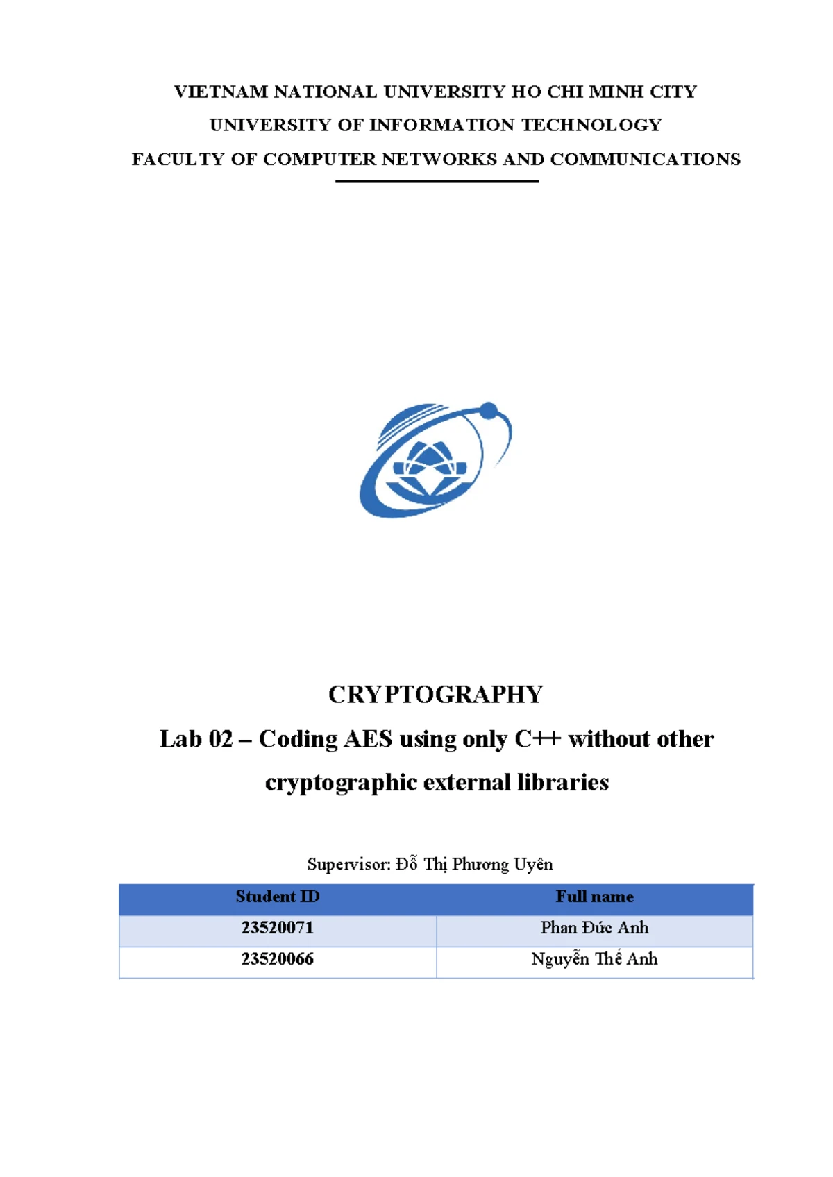 NT219.P22 CRYPTOGRAPHY Lab 01: DES & AES Coding with CryptoPP Library ...
