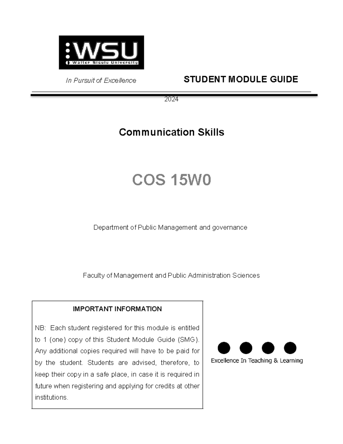 COS 15W Communication Skills Student Module Guide 2024 - Studocu