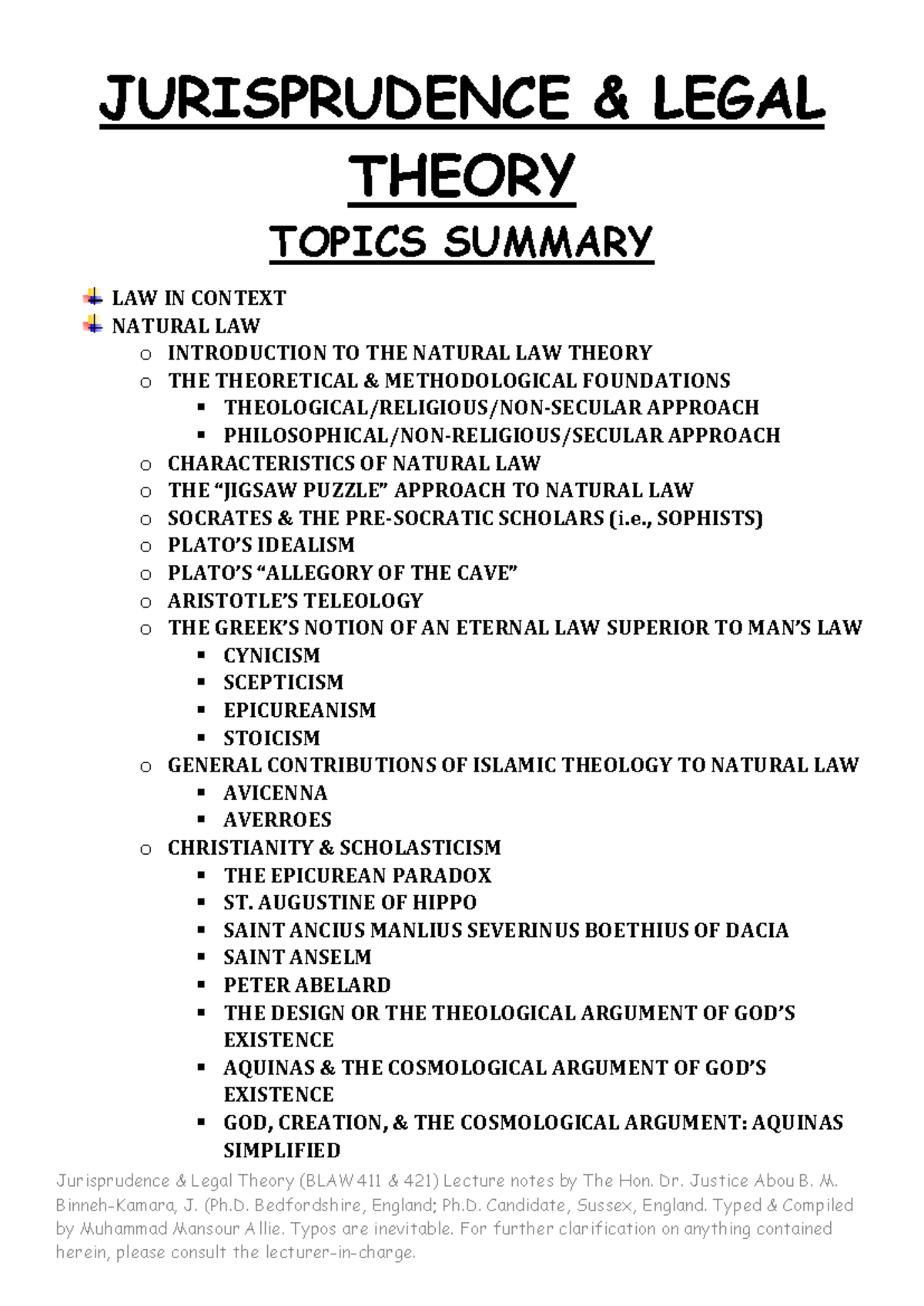 Jurisprudence Legal Theory (BLAW411 421) Comprehensive Lecture Notes - Studocu