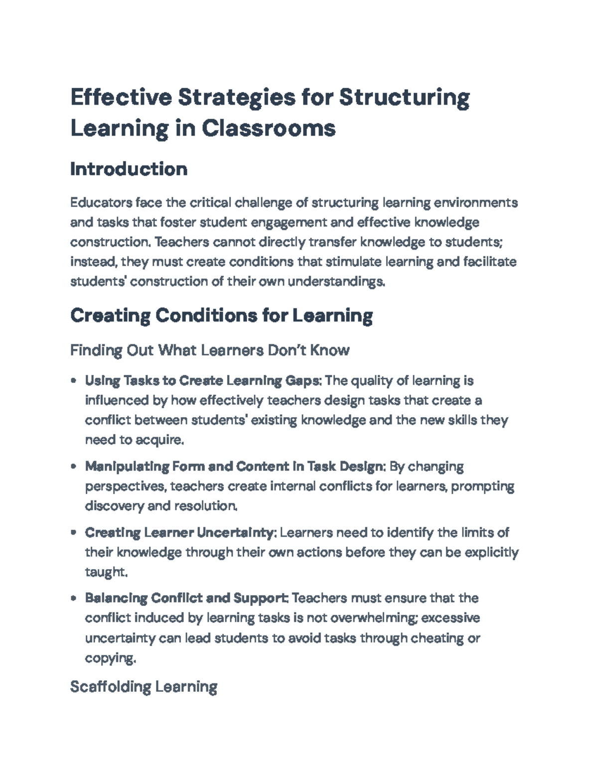 Effective Strategies for Structuring Learning Tasks in Classrooms ...