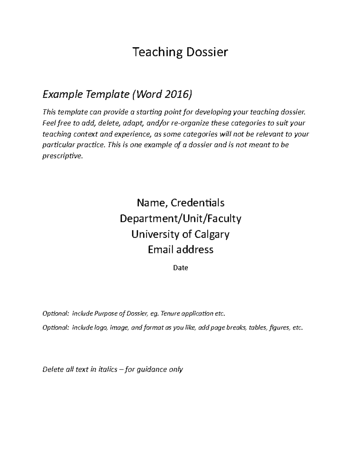 Teaching Dossier Template - Guide for Building Your Dossier - Studocu