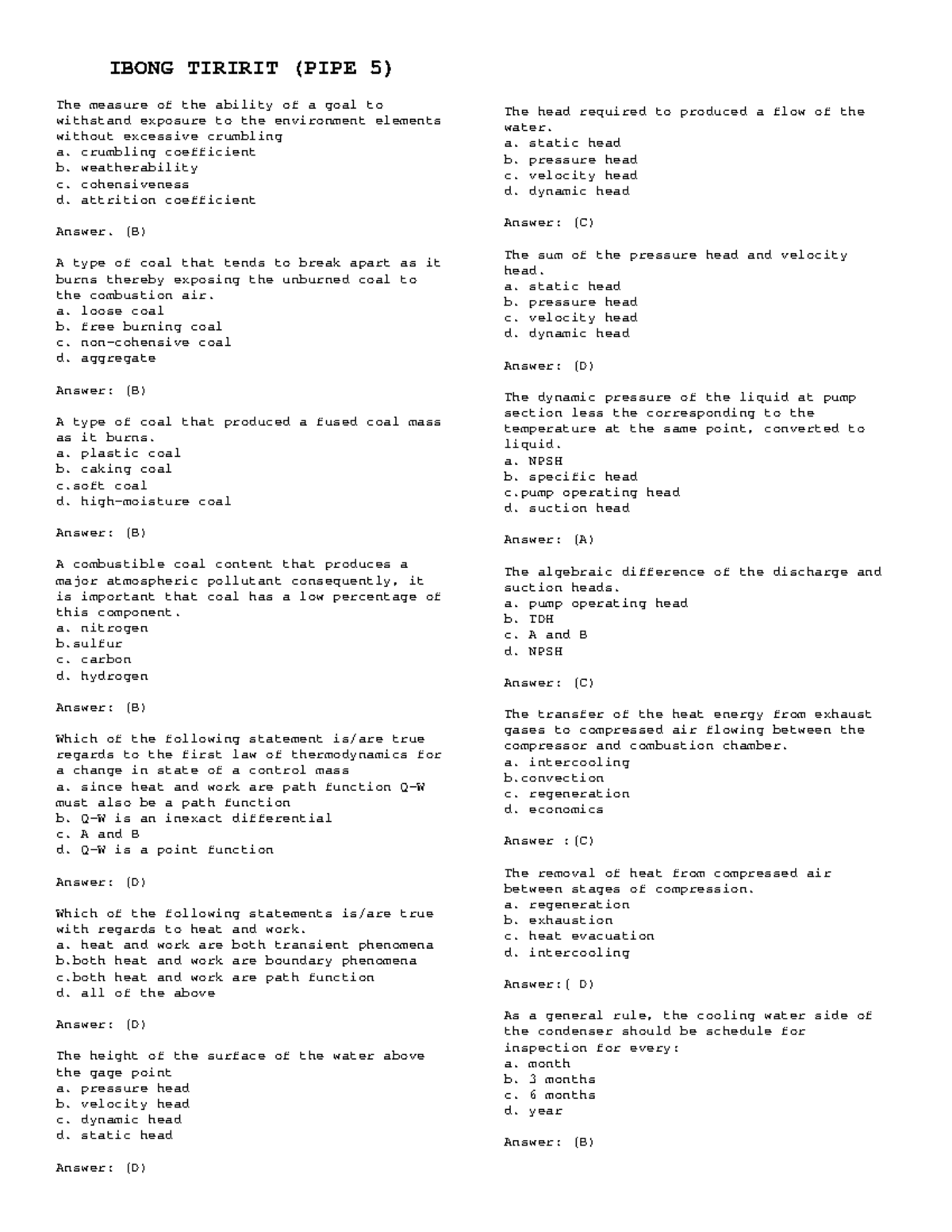 Ibong Tiririt (PIPE 5) - Comprehensive Study Guide and Exam Prep - Studocu