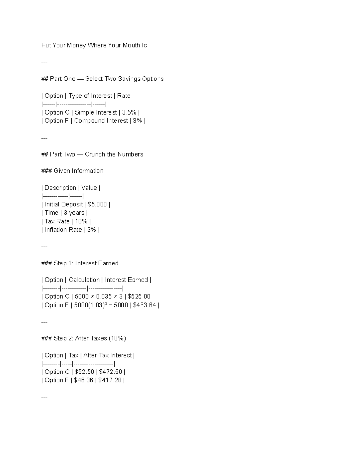 2.04 Interest Rates and Inflation: Savings Options Analysis - Studocu