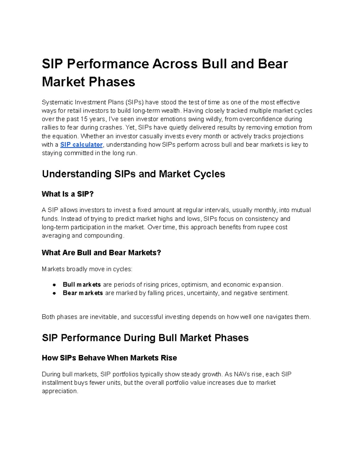 SIP Performance Analysis: Bull vs Bear Market Phases - Studocu
