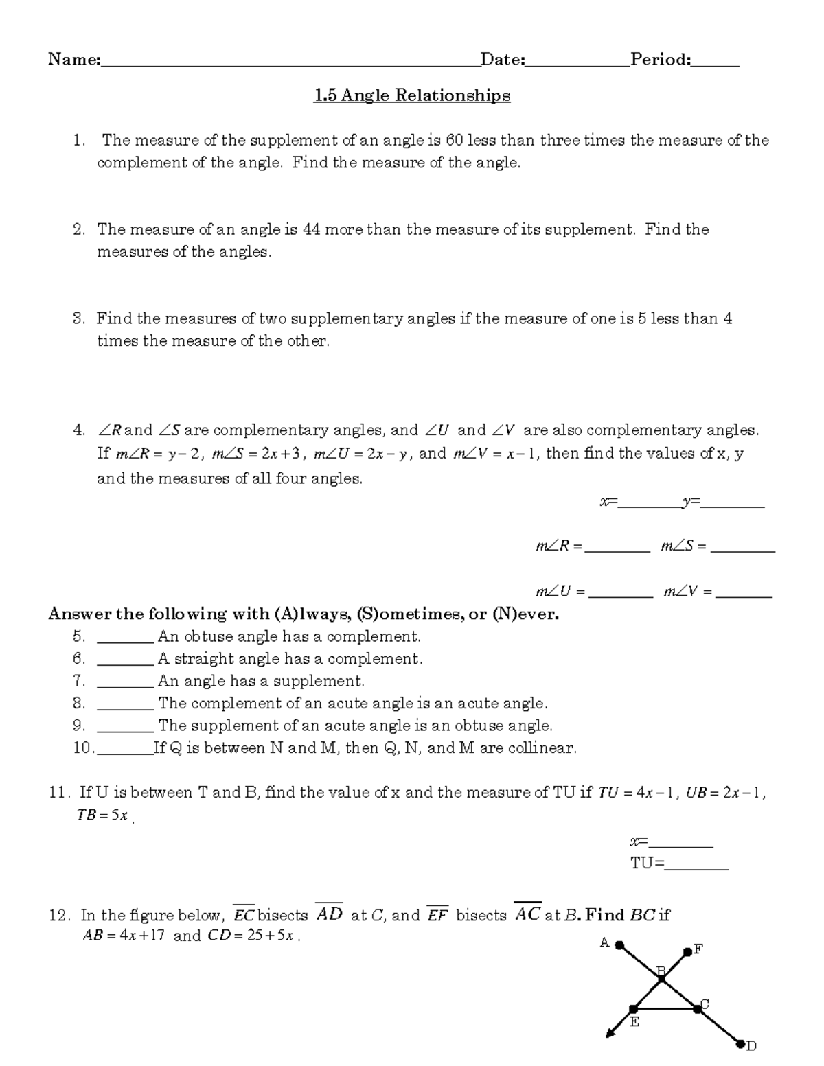 1.5 Angle Relationships - Name ...