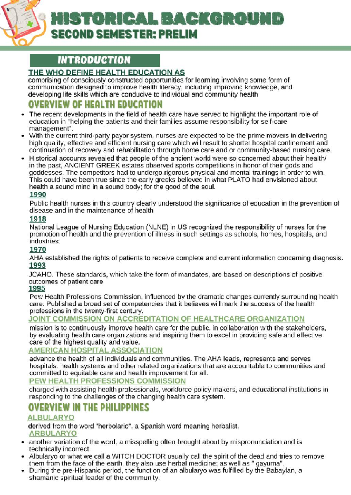 HE- Prelims - Health Education Overview and Historical Insights - Document Preview