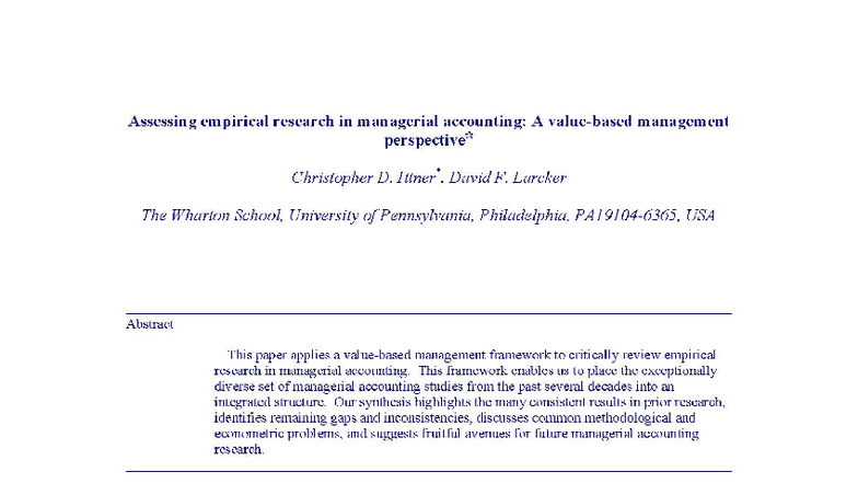 Critical Review of Empirical Research in Managerial Accounting (MGMT ...
