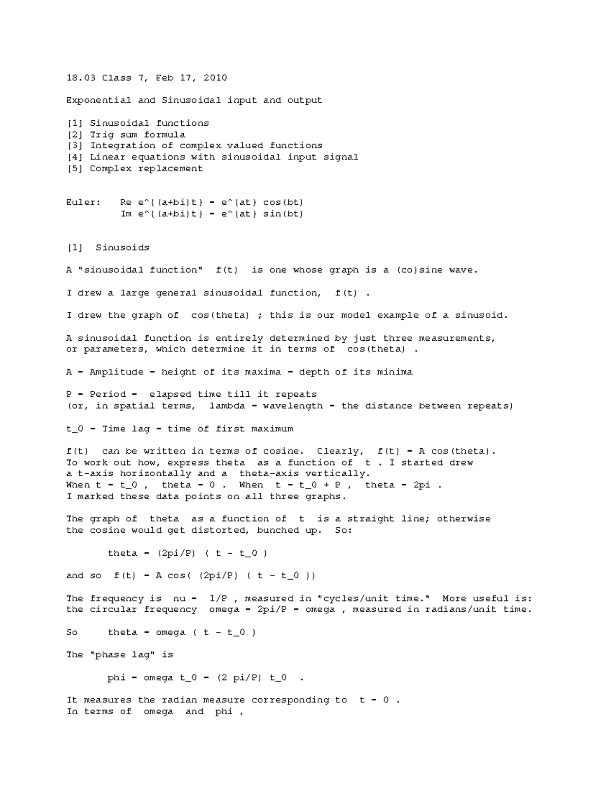 Linear system response to exponential and sinusoidal input; gain, phase ...