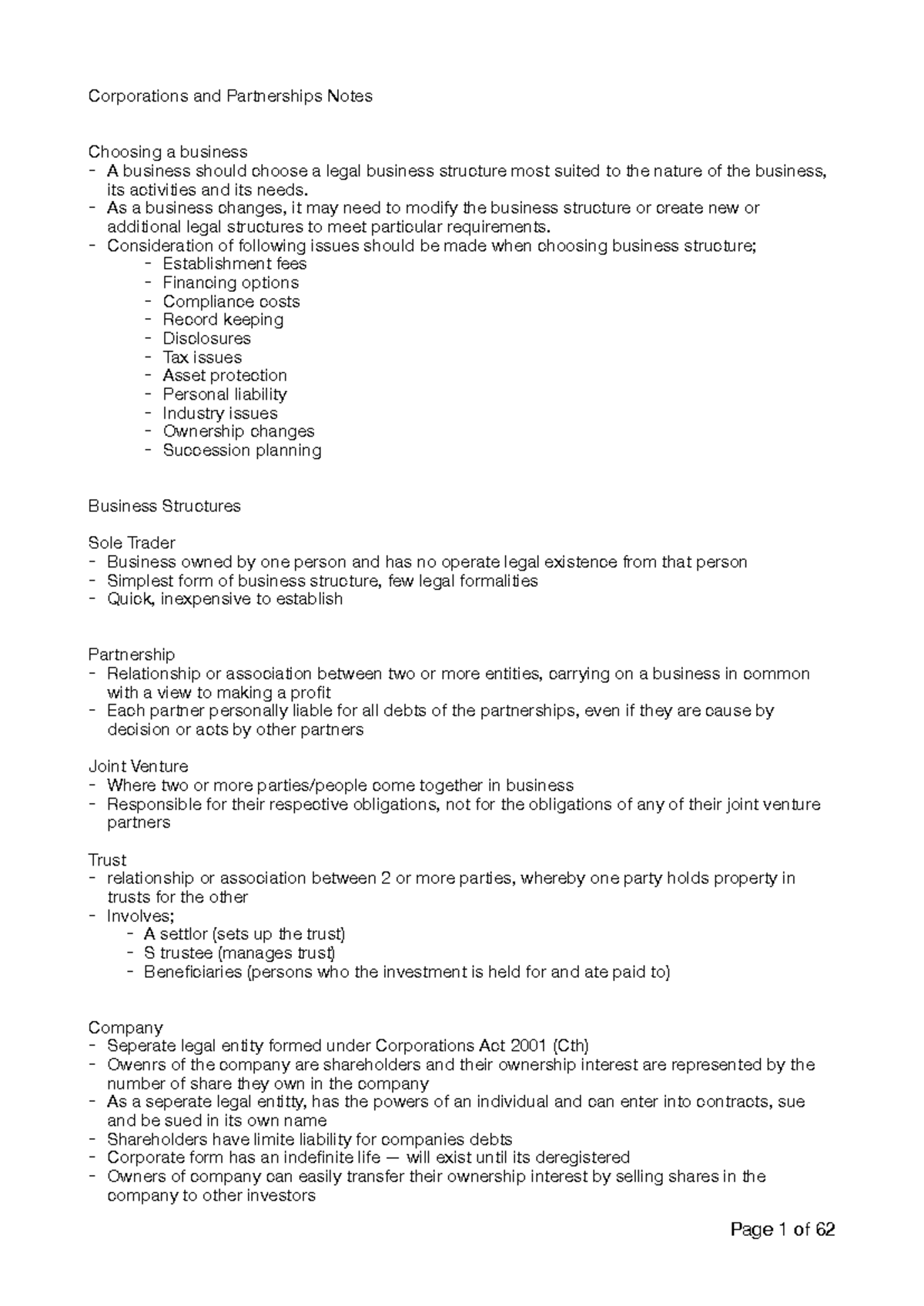 Corporations and Partnerships: Comprehensive Study Notes - Studocu
