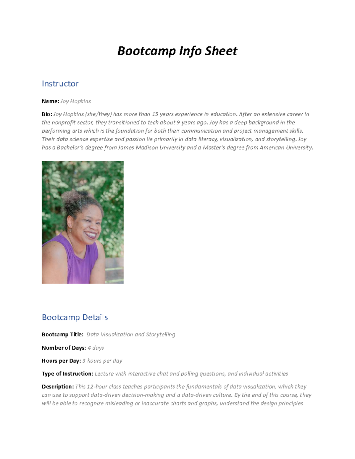 Data Visualization & Storytelling Bootcamp Info Sheet 2025 - Studocu