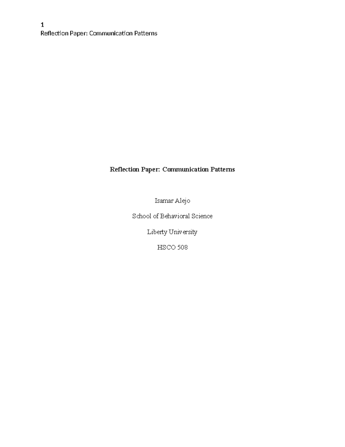 HSCO 508 Reflection Paper: Exploring Communication Patterns - Studocu