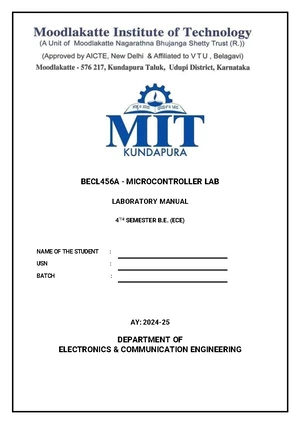 BECL456A - Microcontroller Lab Manual for 4th Sem Engineering - Studocu