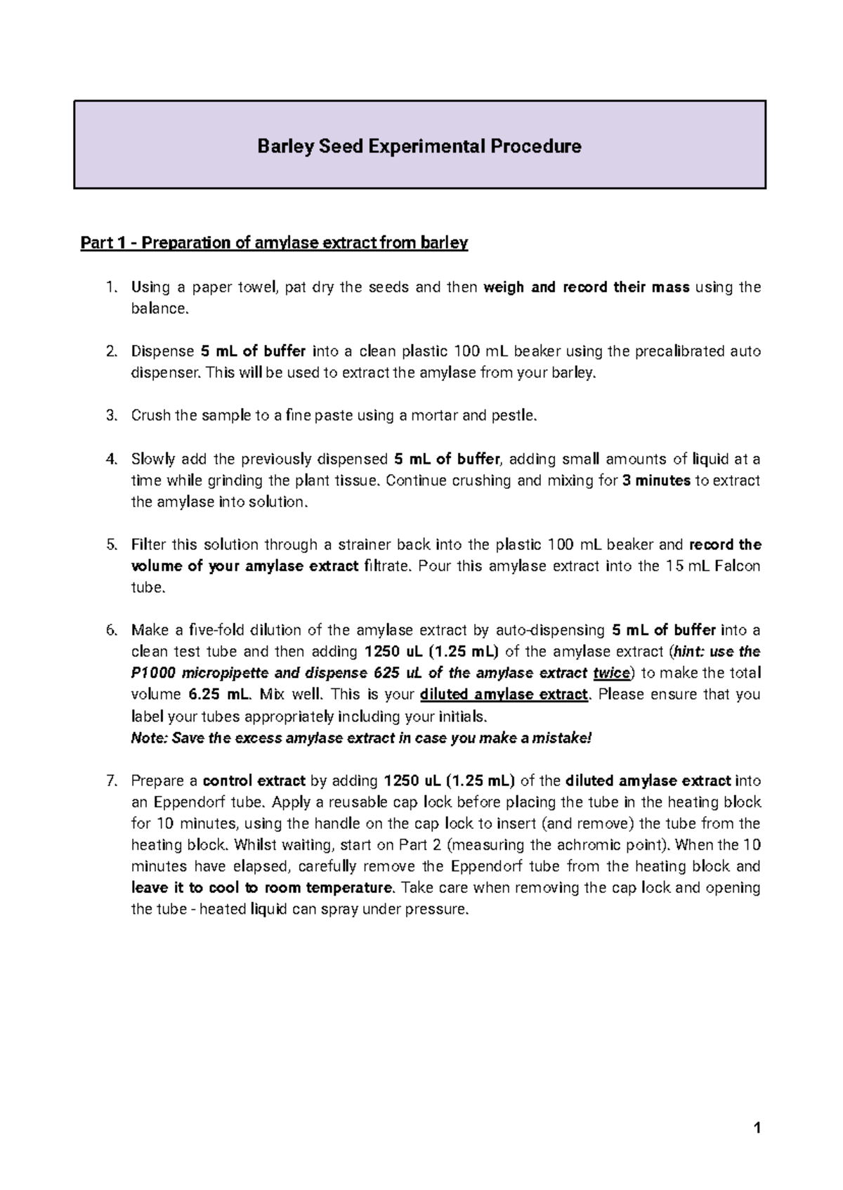 BMS1021 Metabolism Lab - Amylase Extraction & Activity Protocol 2024 ...