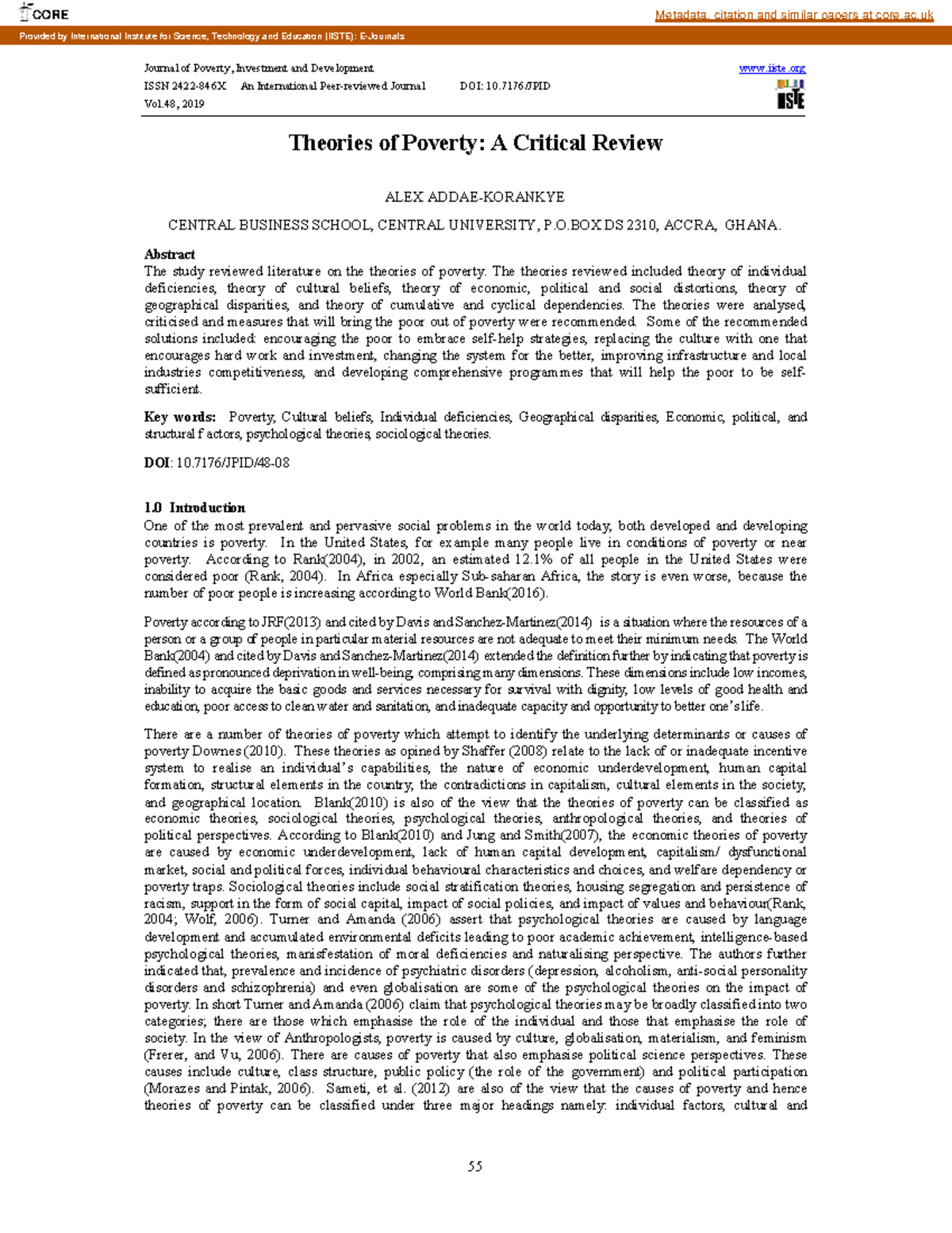 The 5 Theories of Poverty: A Critical Review and Recommendations - Studocu