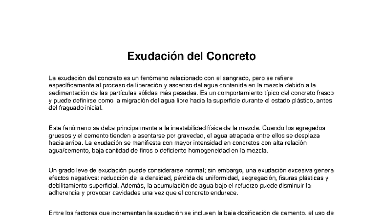 Exudación del Concreto: Causas, Efectos y Control (Curso ACI 304R ...