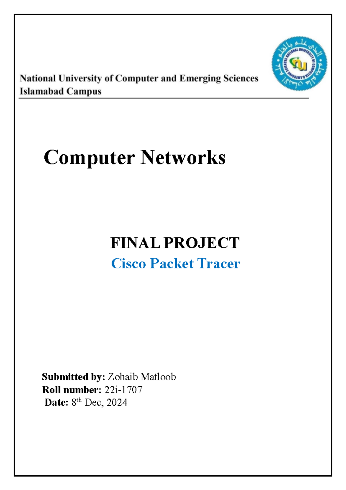 I221707 Computer Networks Final Project Report on Cisco Packet Tracer ...