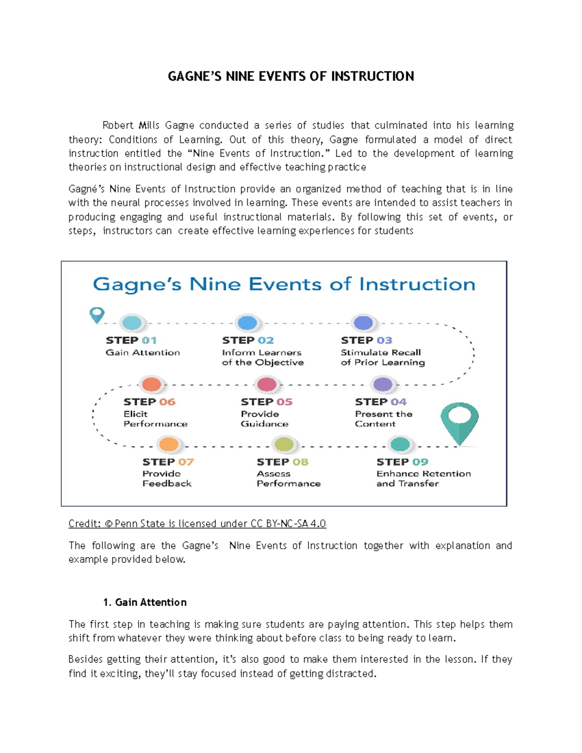 Gagne - None - GAGNE’S NINE EVENTS OF INSTRUCTION Robert Mills Gagne ...